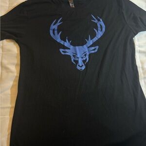 Men's Black Tee with Blue Deer Design